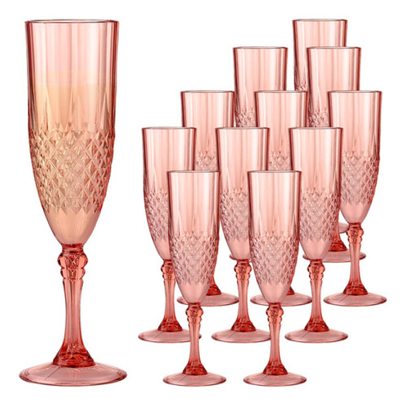 12 Copas Plásticas Vintage Patrón Cristal Rosa 0