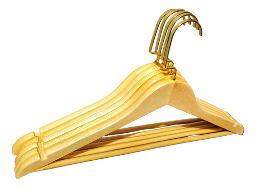 Cabide De Madeira Com Barra Marfim Gancho Ouro Dourado 70 Pç 0