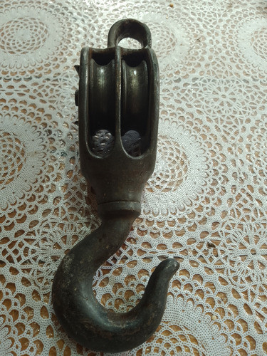 Antiguo Aparejo Doble Galvanizado Nonius Con Gancho 1