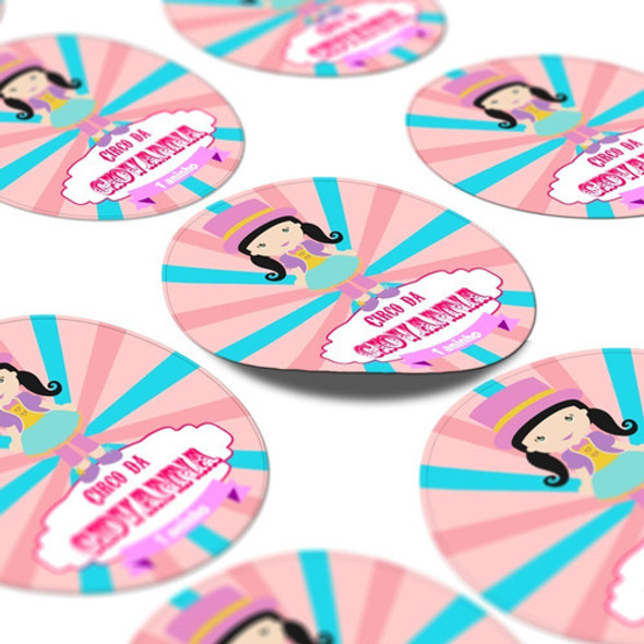 200 Adesivos Personalizados Circo Rosa Lembrancinha 5x5 0