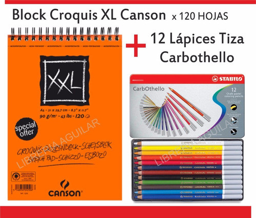 Lata Lápices Tiza Acuarelables Carbothello + Block Canson Xl 0