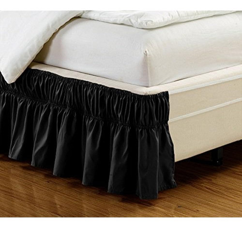 Wrap Around Style Black Ruffled Solid Bed Skirt Se Adapta A 0