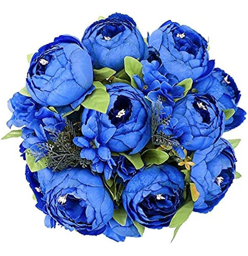 Justoyou 2 Manojos De Flores De Peonías Artificiales Azules, 0