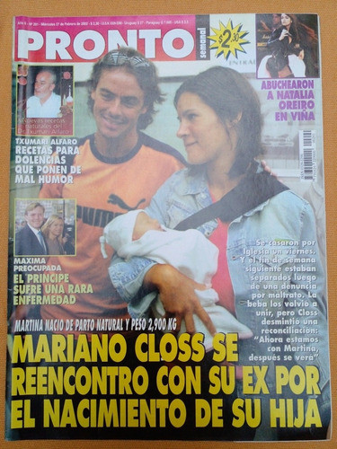 Pronto N° 291 27/2/02 Oreiro Closs Máxima Recetas Txumari D 0