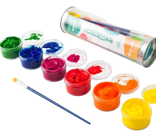 Dactilo Pintura De Colores Puros Tubo X6 + Pincel Didácticas 0