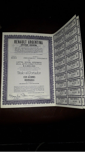 Títulos De Acciones Antiguas Renault Argentina S.a. (10pts) 0