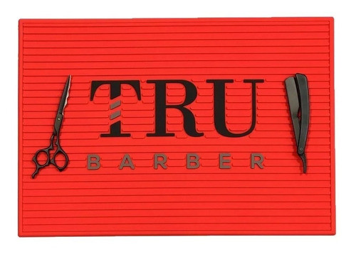 Tru Barber Station Mat Alfombra Barberia Rojo Y Negro Big 0
