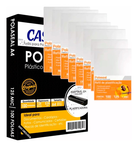 Kit 900un Polaseal (crachá - Cpf - Rg - A4) 0,05 125mic 0