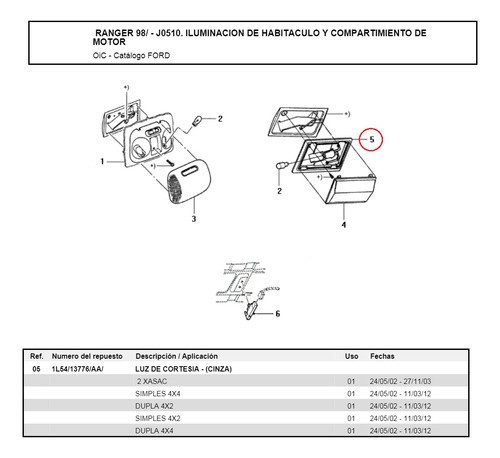 Luz De Techo De Habitaculo Ford Ranger 2002/2012 1