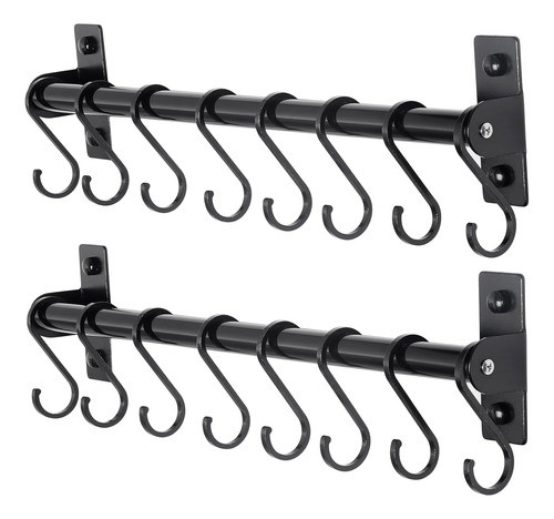Soporte De Cocina Pared Con 8 Ganchos, Negro, Pack De 2 0
