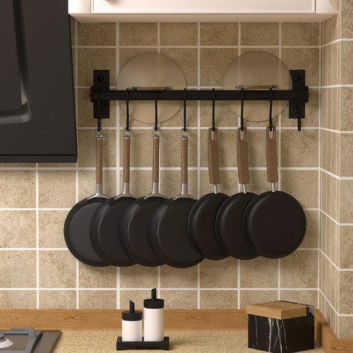 Soporte De Cocina Pared Con 8 Ganchos, Negro, Pack De 2 1