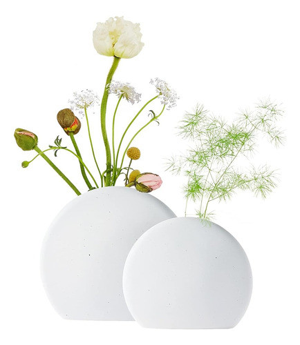 Zens Ceramic Vase Set De 2, Round White Minimalist Home Deco 0