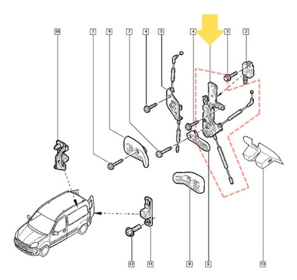 Mecanismo Cerradura Puerta Trasera Renault Kangoo Original 1