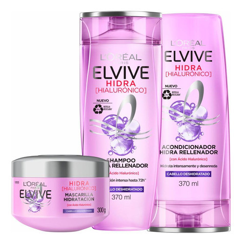 Pack Elvive Hidra Hialuronico: Sh + Aco 370ml + Tratamiento 0