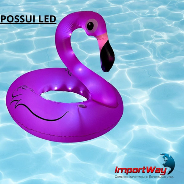 Boia Inflável De Flamingo Rosa C/ Led Importway Para Piscina 1