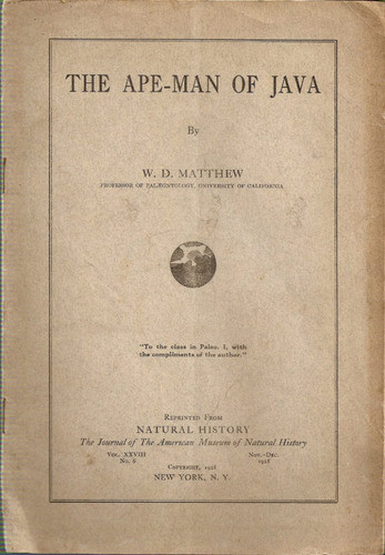 The Ape-man Of Java - Matthew - Museum Nat. History N. York 0