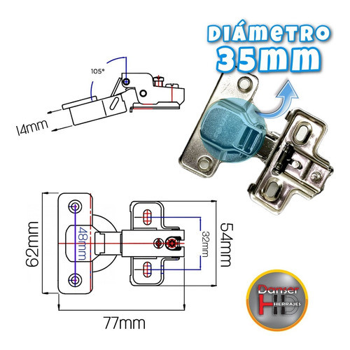 Bisagra Resorte Parante Corto Angosto Embutir 35mm X10 1