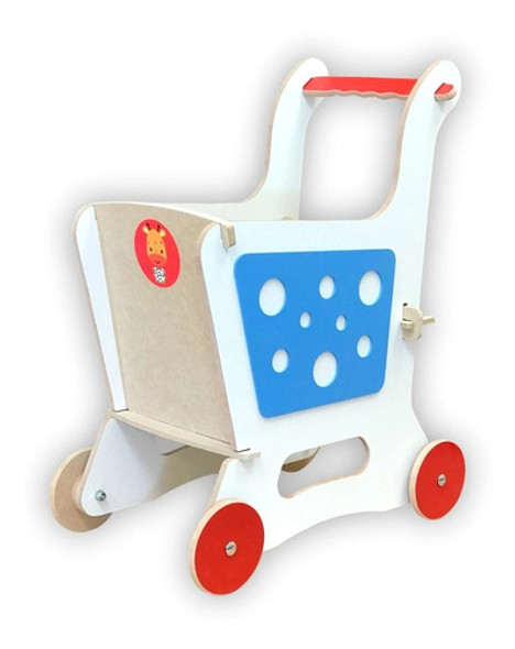 Carrinho De Supermercado Em Madeira - Azul - 9 - Toptoy Bras 0