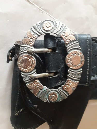 Antiguo Cinto Criollo Con Hebilla Plata Y Oro 1 Metro 18 Lgo 0