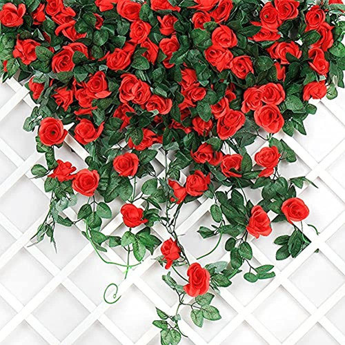 Fake Rose Vine Flowers Plants 4 Pack 32.2 Ft Artificial Flow 1