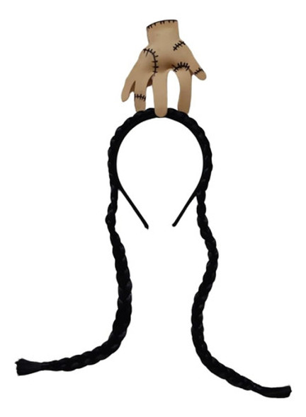 Tiara De Cabeça Vandinha Com Trança E Mãozinha - Halloween 0