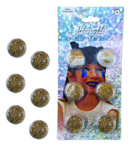 Maquillaje En Glitter Dorado X6u - Cotillón Waf 1