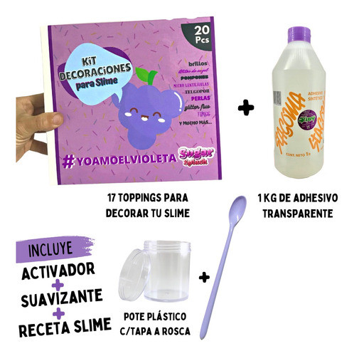 Kit P/ Hacer 1 Lt Slime Clear + 17 Toppings Sugar Splash (v) 1