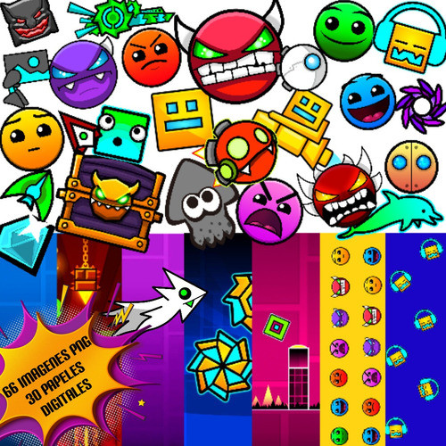 Pack Geometry Dash Imagenes Png + Papeles 0
