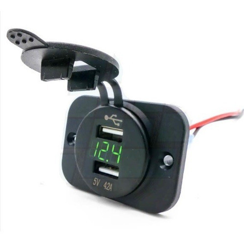 Toma Cargador Usb 12/24 V Doble Usb +voltimetro Digital 0