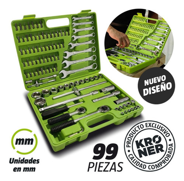 Juego De Tubos Llaves Y Puntas Kroner 99 Piezas Hobbista Pro 0