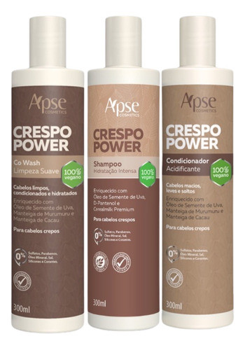 Kit Apse Crespos Power Shampoo, Condicionador E Co Wash 3x30 0