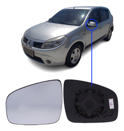 Lente Prata Com Base Retrovisor Esquerdo Sandero 2010 A 2014 0