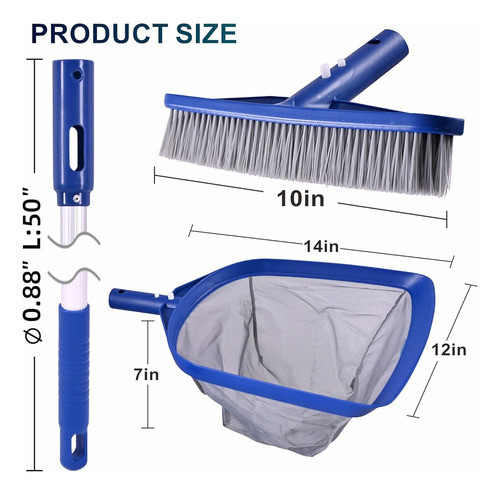 Poolaza Pool Skimmer Net & Pool Brush Head Con Poste De Pisc 1