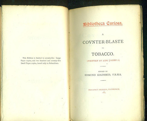 A Counter-blaste To Tobacco - King James I. 1