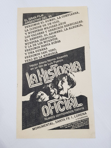Antiguo Volante Estreno La Historia Oficial Origin Mag 58933 0