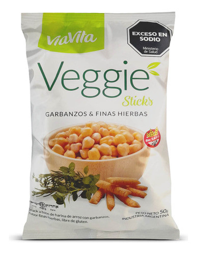 Veggie Sticks Garbanzo Finas Hierbas Viavita 50g Sin Tacc X3 1