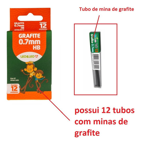 10 Caixas C/12 Tubos Grafite P/ Lapiseira 0,7mm Hb Leo Leo 1
