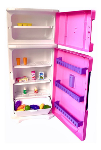 Mini Geladeira Infantil Brinquedo Grande Menina Rosa Barata 0