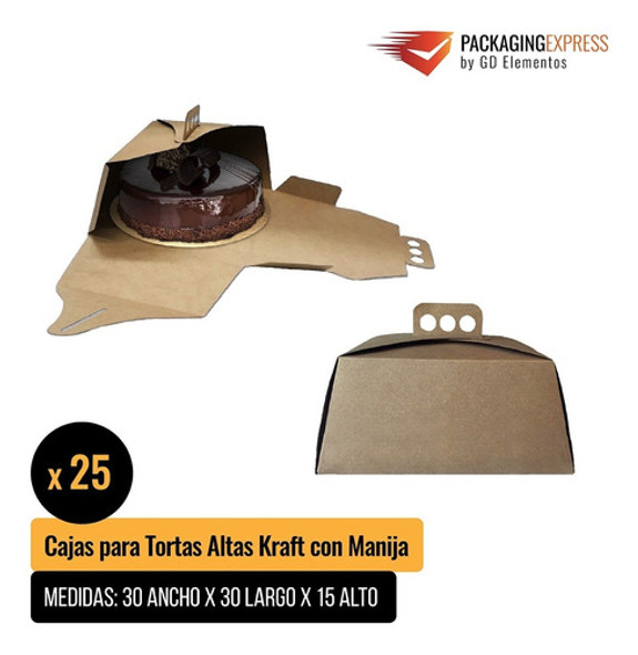 Cajas Para Tortas Altas Postres Kraft 30x30x15 Pack X 25 Uni 1