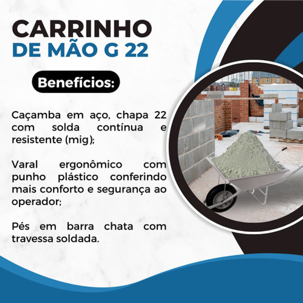 Carrinho De Mão Carriola 60 Litros Galvanizado Reforçado G22 1