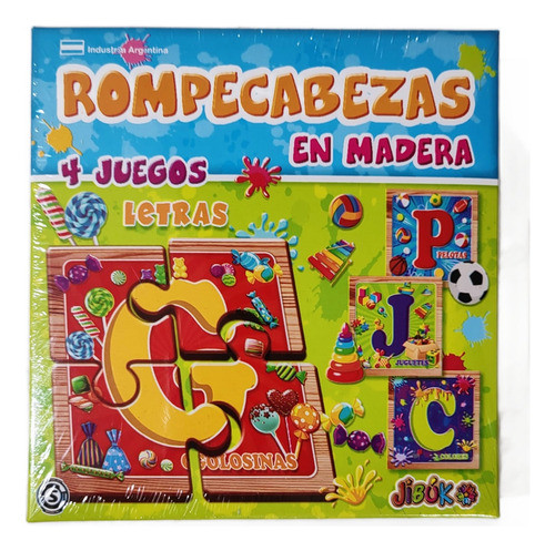 4 Rompecabezas  Jibuk 16 Piezas De Madera Las Letras +3años 0