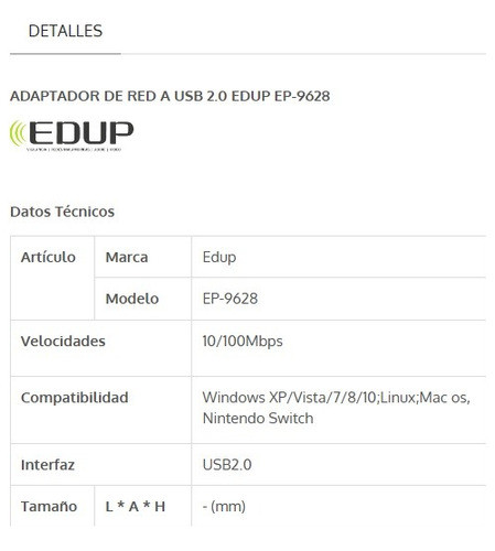 Adaptador De Red A Usb 2.0 Edup Ep-9628 1