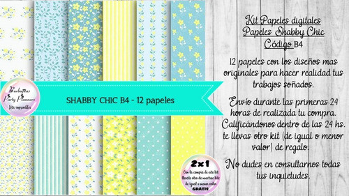 Papeles Digitales Fondos Shabby Chic Celeste Y Amarillo B4 1
