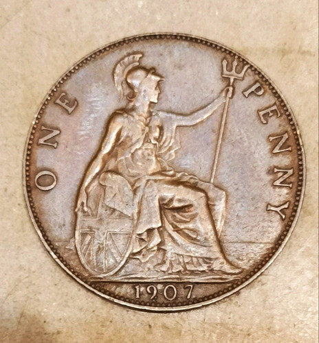 Antigua Moneda Bronce One Penny 1907. 0