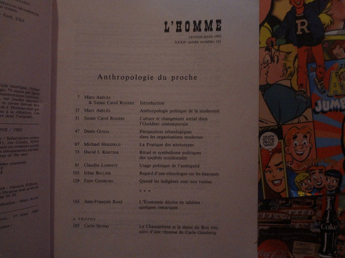 Revue L'homme N° 121 1992 Anthropologie Du Proche 1