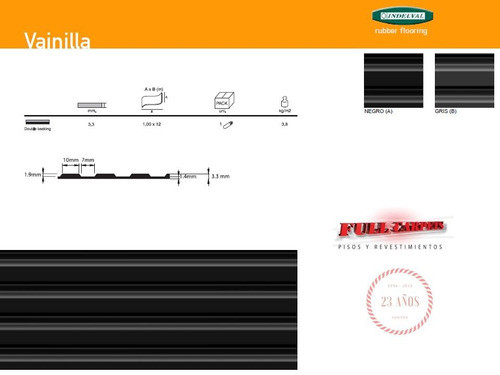 Piso De Goma Vainilla Rayado Canalado Indelval Negro Gris 0