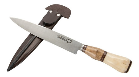 Cuchillo Artesanal Cabo Hueso Y Madera Hoja Acero Inox 20 Cm 0