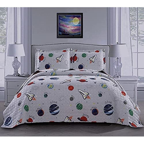 3 Pi Ece Space Quilt Summer Bedspreads Twin,kids Planet Bed 0