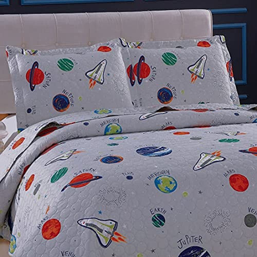 3 Pi Ece Space Quilt Summer Bedspreads Twin,kids Planet Bed 1