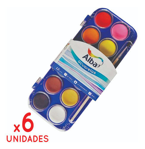 6 Cajas De Acuarelas Alba 12un Paleta Pincel Estuche Celiaco 0